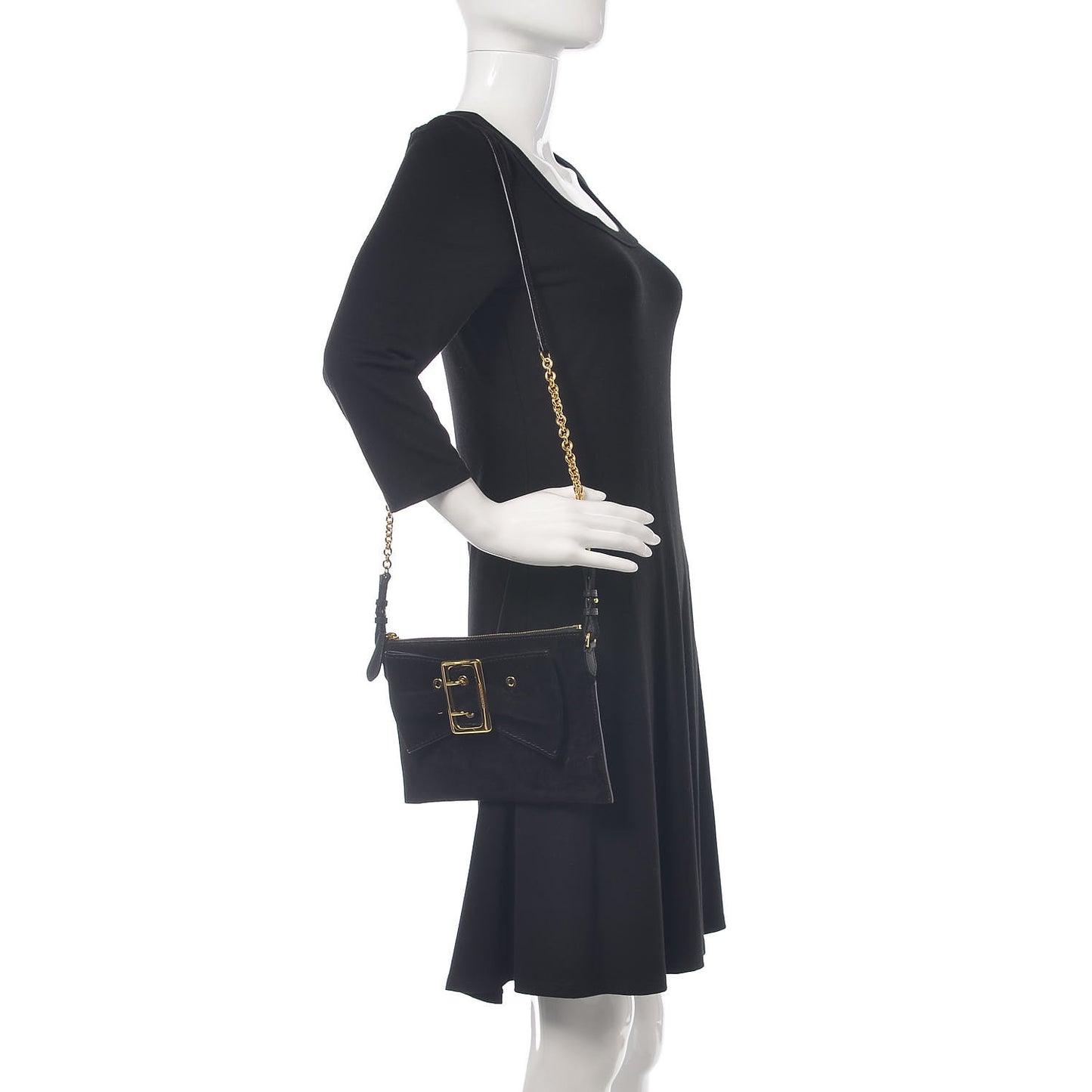 Suede Bow Buckle Crossbody Bag Black