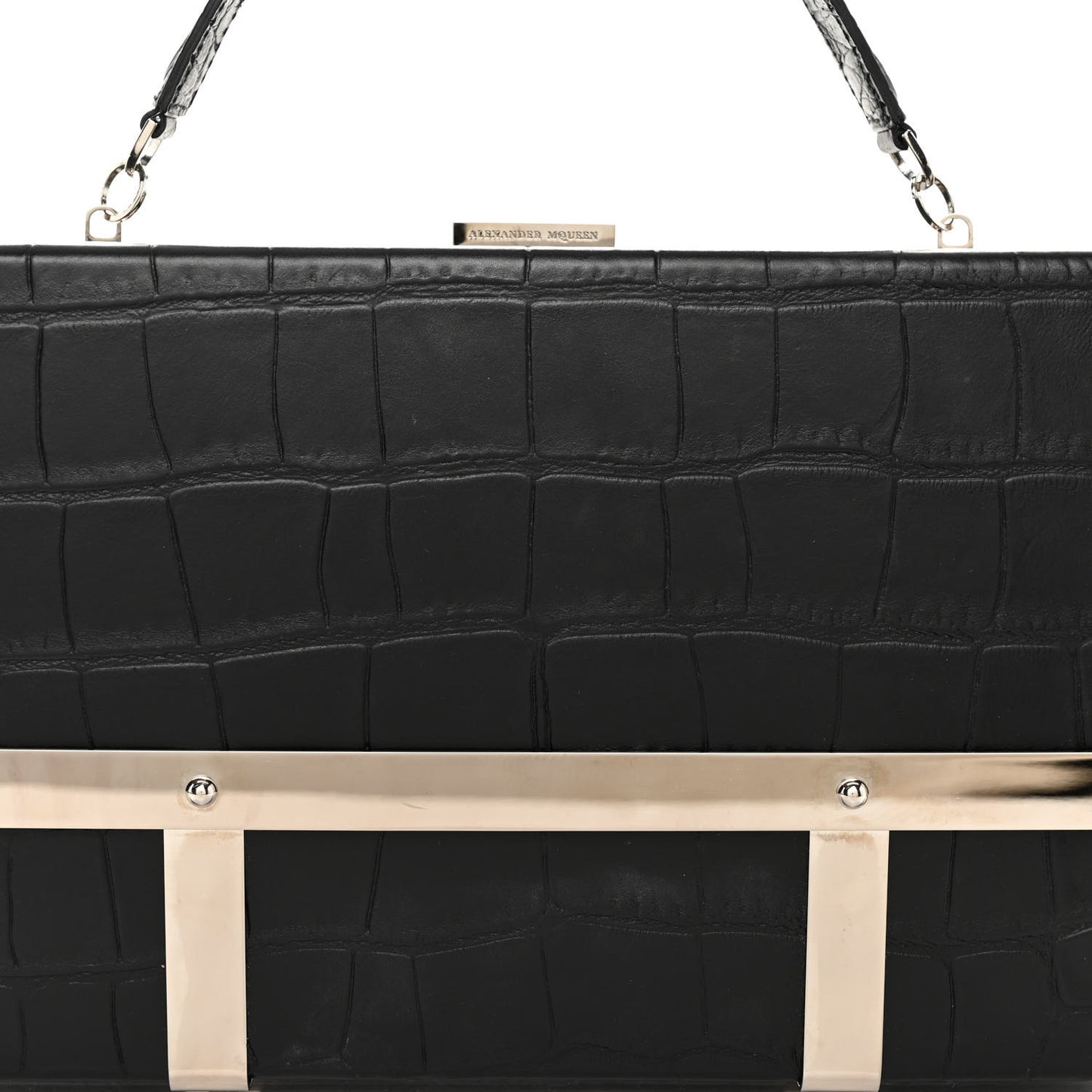 Calfskin Crocodile Stamped Cage Case Black