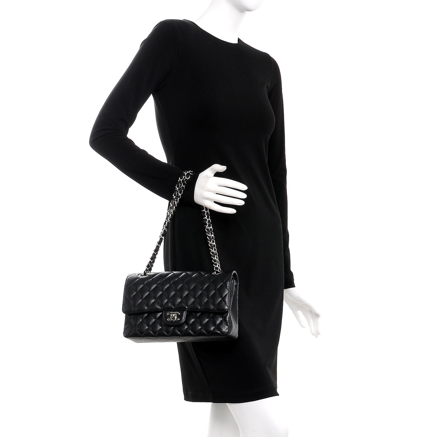 Caviar Quilted Medium Double Flap Black