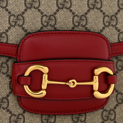 Gucci GG Supreme Monogram Azalea Calfskin Horsebit 1955 Shoulder Bag Beige Ebony New Cherry Red 12 of 12