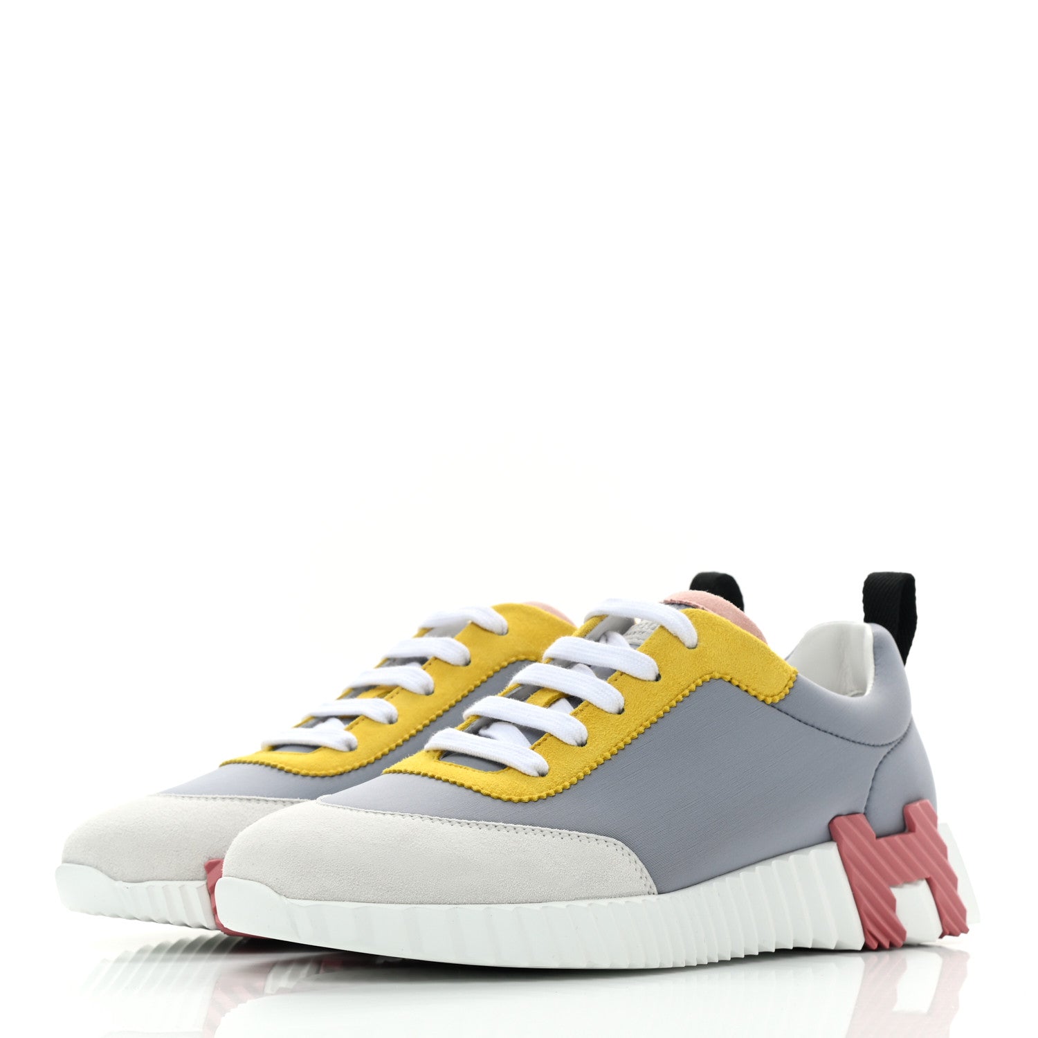 Hermes Technical Canvas Suede Goatskin Bouncing Sneakers 38.5 Gris Multicolor 3 of 7