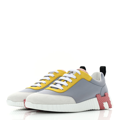 Hermes Technical Canvas Suede Goatskin Bouncing Sneakers 38.5 Gris Multicolor 3 of 7