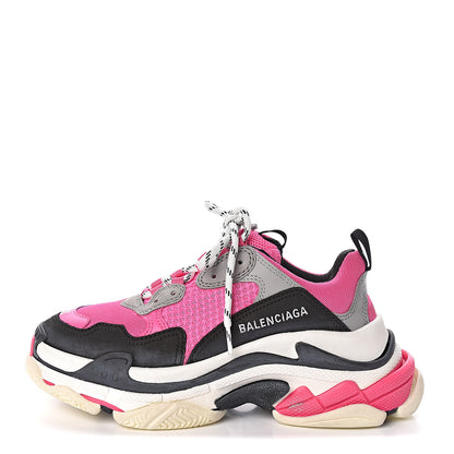 Balenciaga Fabric Mesh Womens Triple S Sneakers 38 Fluo Pink Grey White 1 of 9