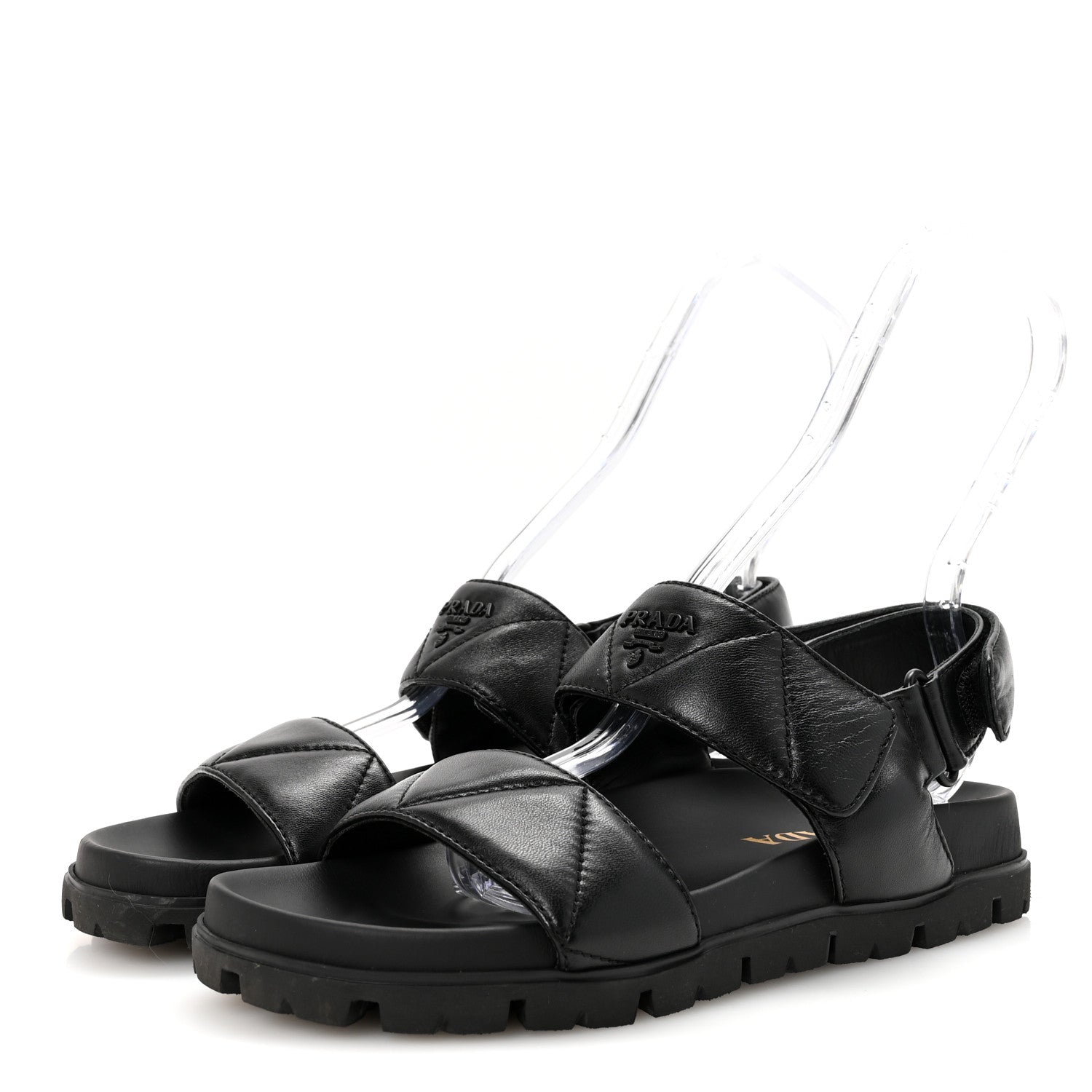 Prada Nappa Logo Quilted 20mm Sport Sandals 37.5 Black 4 of 9