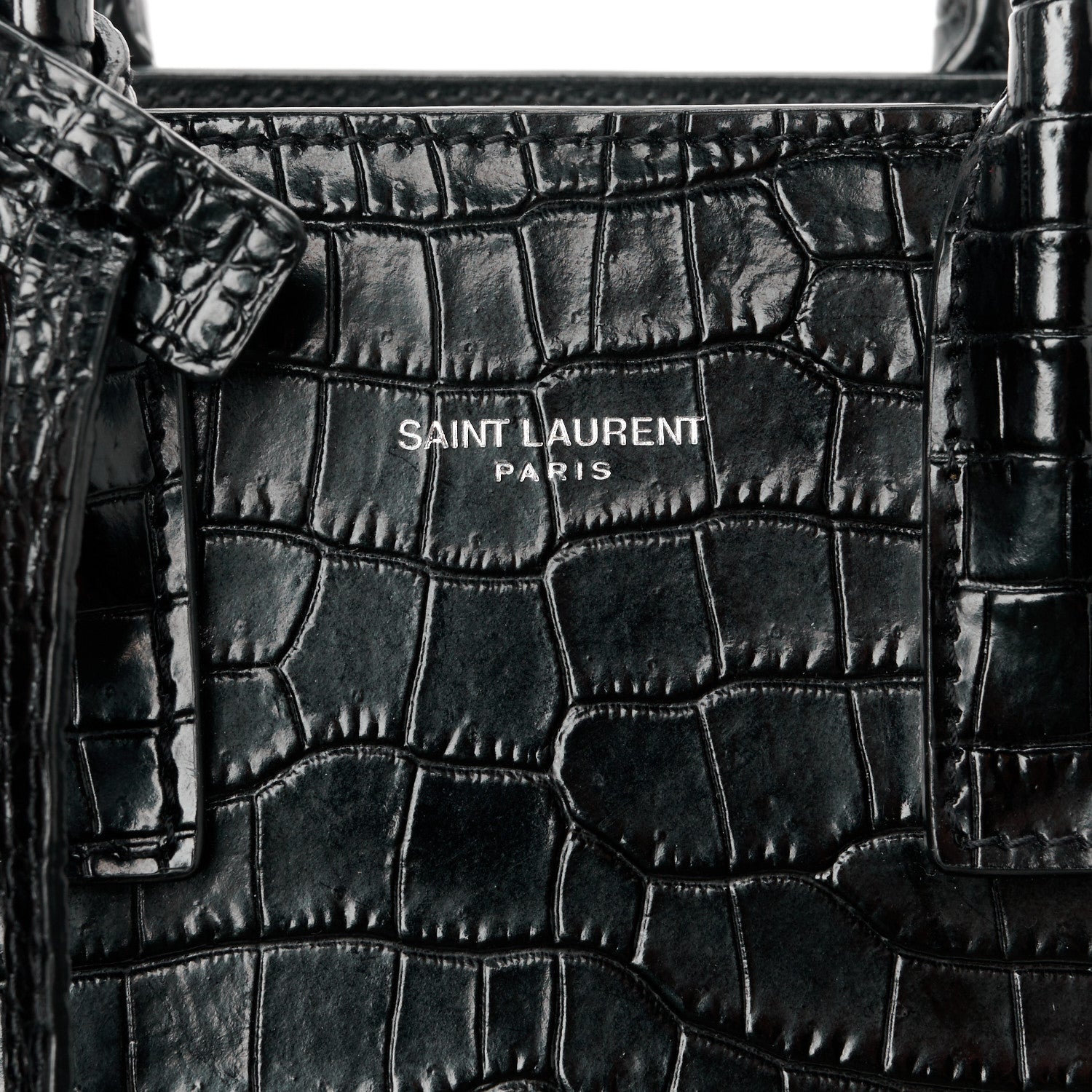 Saint Laurent Calfskin Crocodile Embossed Nano Sac De Jour Black 8 of 11