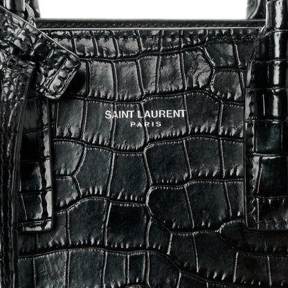 Saint Laurent Calfskin Crocodile Embossed Nano Sac De Jour Black 8 of 11