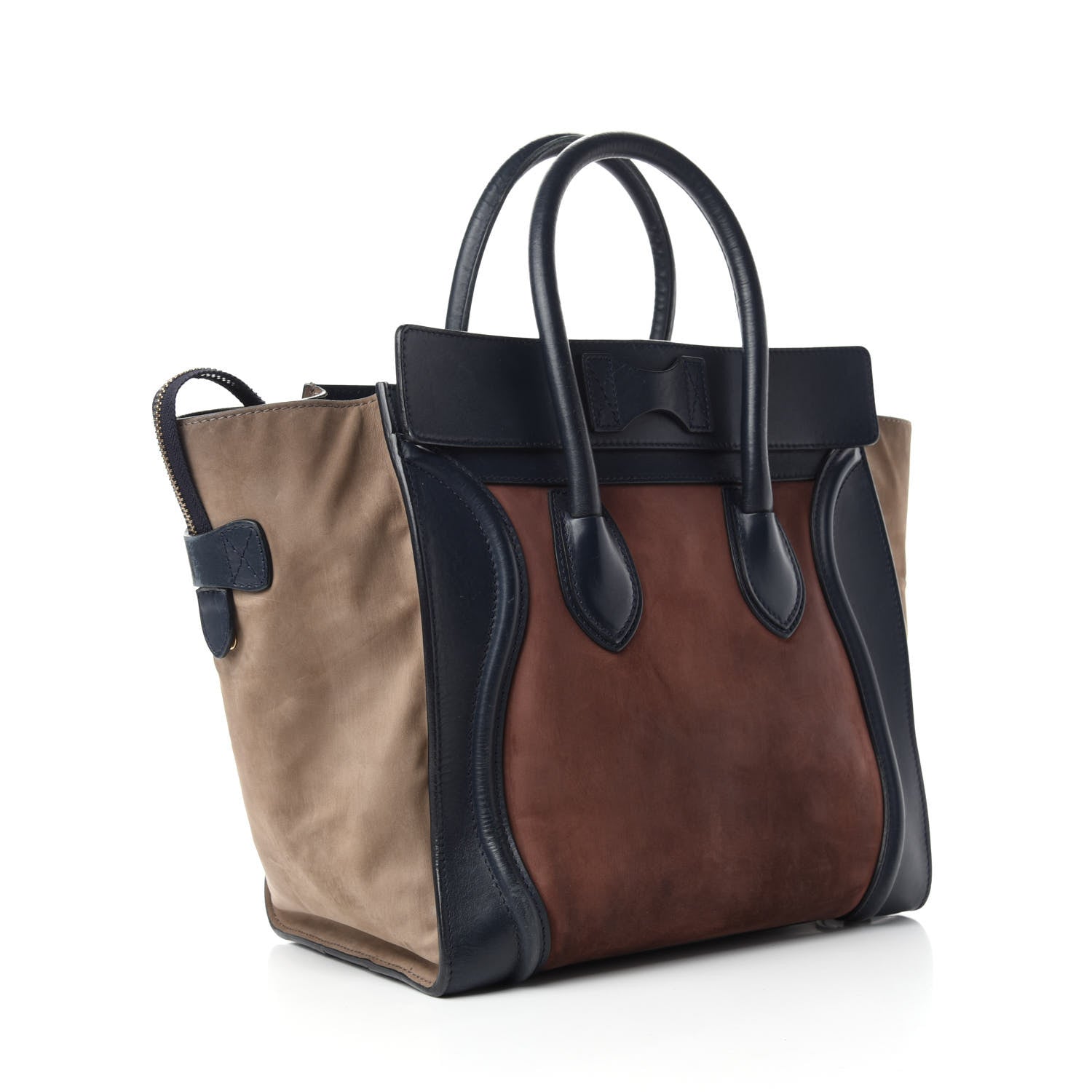 Celine Nubuck Smooth Calfskin Mini Tri-Color Luggage Marron 3 of 14