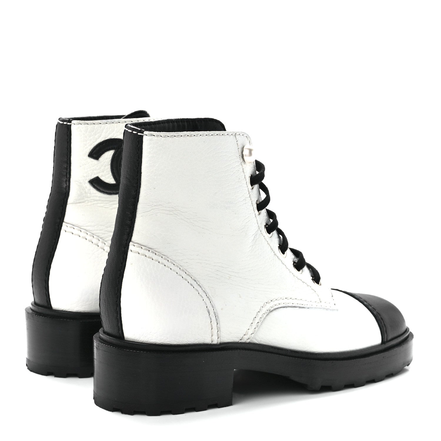 Chanel Lambskin Grained Calfskin CC Cap Toe Short Boots 38 White Black 4 of 8
