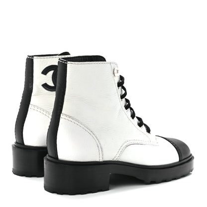Chanel Lambskin Grained Calfskin CC Cap Toe Short Boots 38 White Black 4 of 8