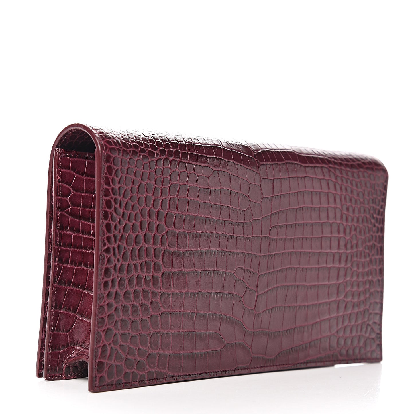 Calfskin Crocodile Embossed Classic Kate Monogram Clutch Burgundy