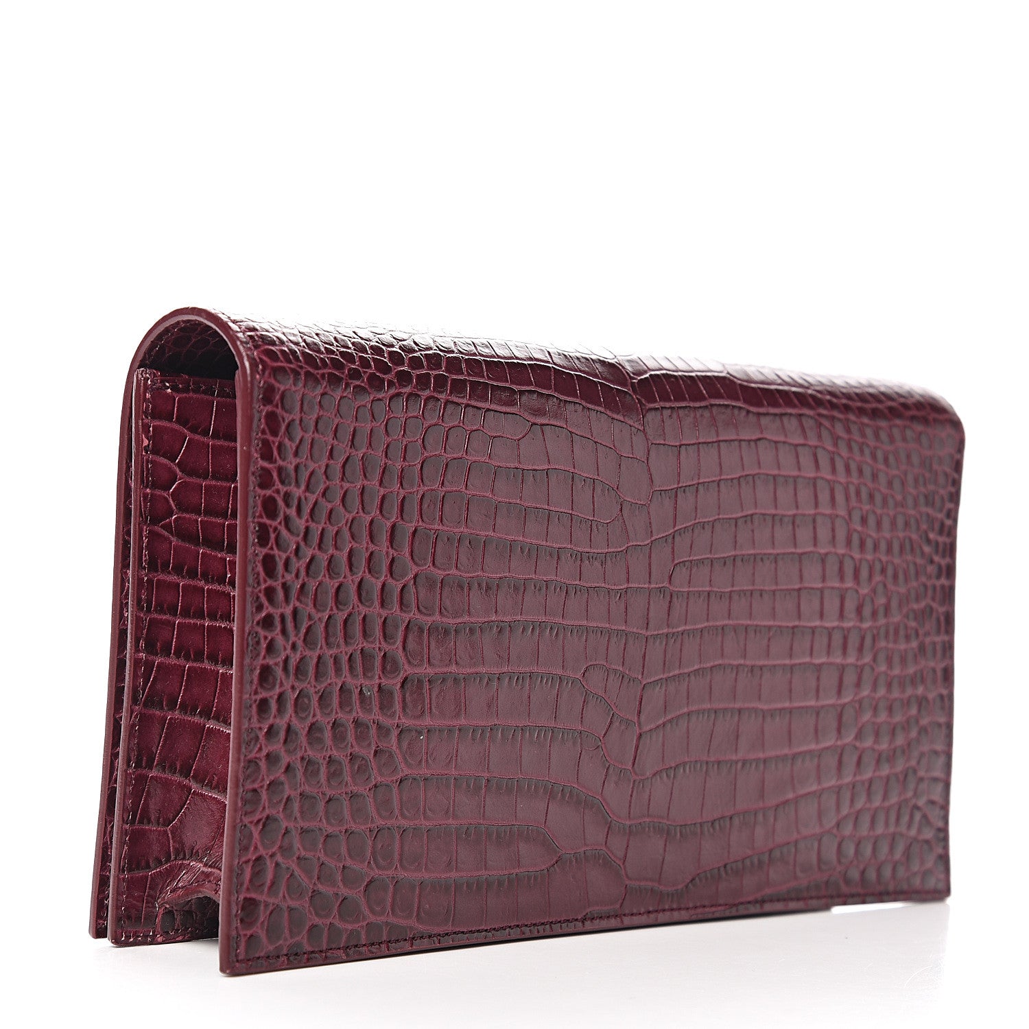 Saint Laurent Calfskin Crocodile Embossed Classic Kate Monogram Clutch Burgundy 2 of 7