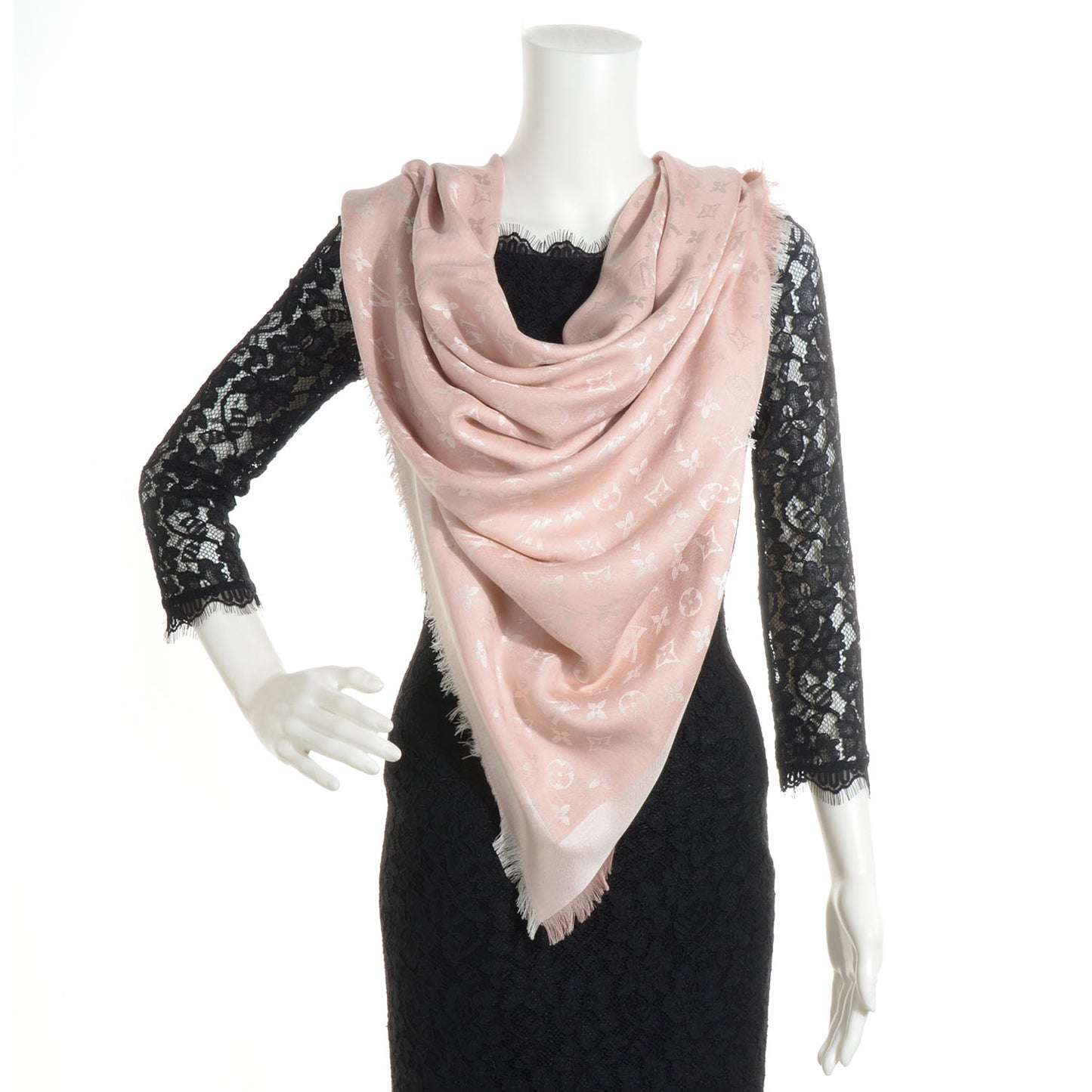 Wool Silk Monogram Shawl Natural