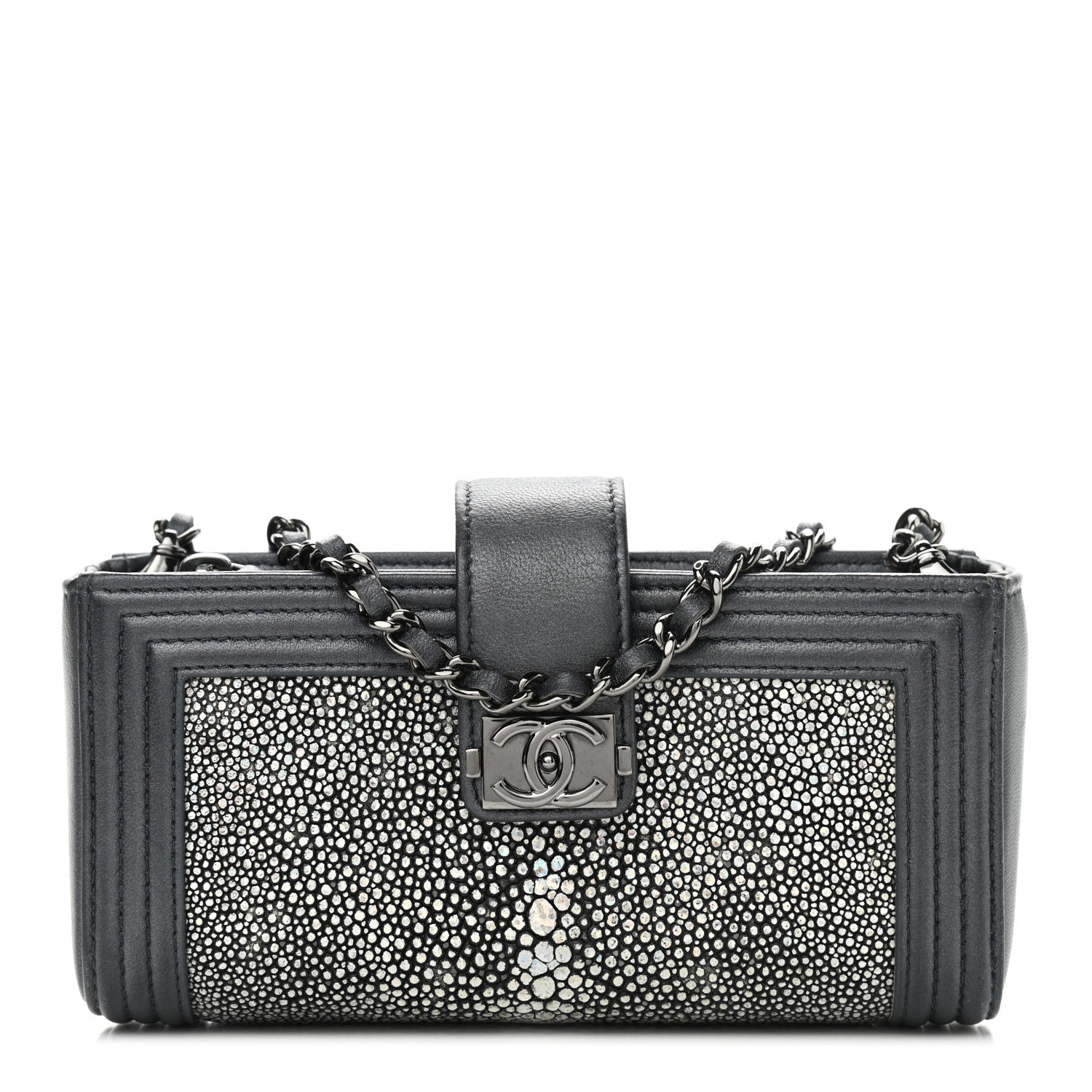 Chanel Metallic Galuchat Stingray Lambskin Mini Clutch With Removable Chain Dark Grey 1 of 11