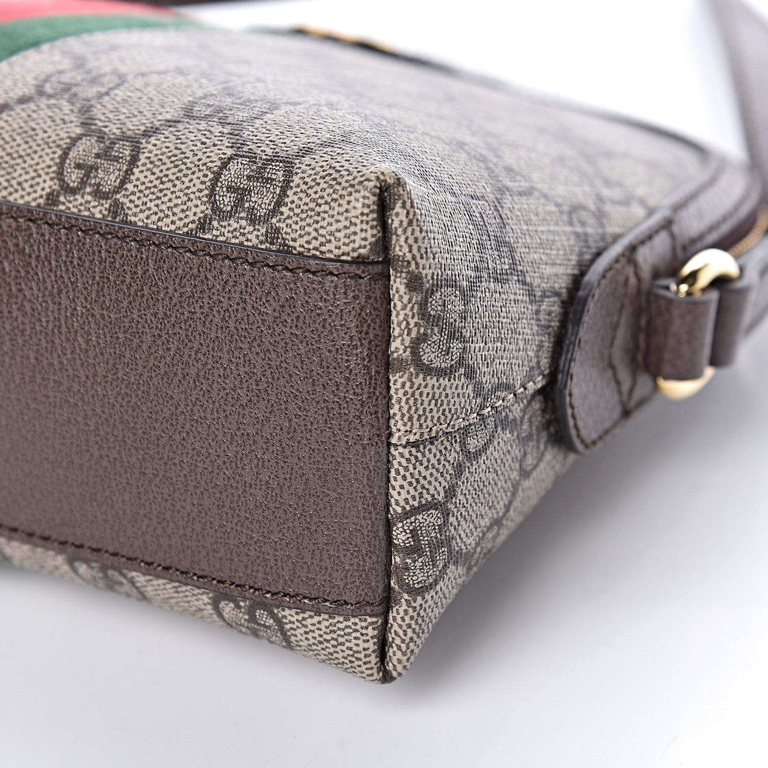 Gucci GG Supreme Monogram Textured Dollar Calfskin Web Small Ophidia Dome Shoulder Bag Beige Ebony New Acero 10 of 11
