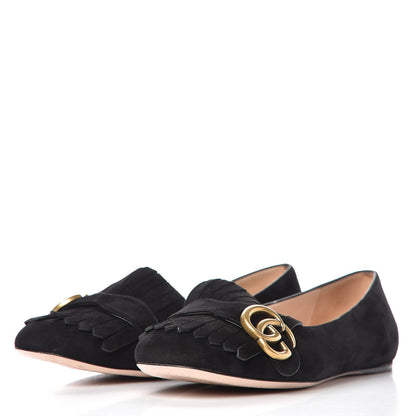Gucci Kid Scamosciato GG Marmont Fringe Flats 39 Black 3 of 14