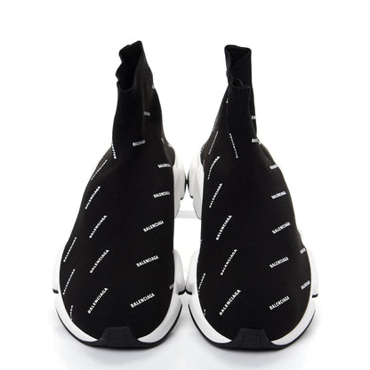 Balenciaga Neoprene Knit Allover Logo Bi-Color Sole Mens Speed Sneakers 43 Black White 5 of 11