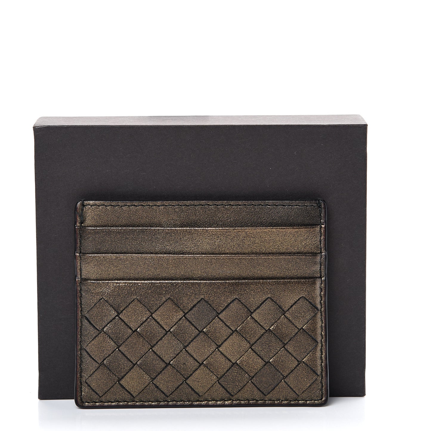 Nappa Intrecciato Card Case Dark Gold