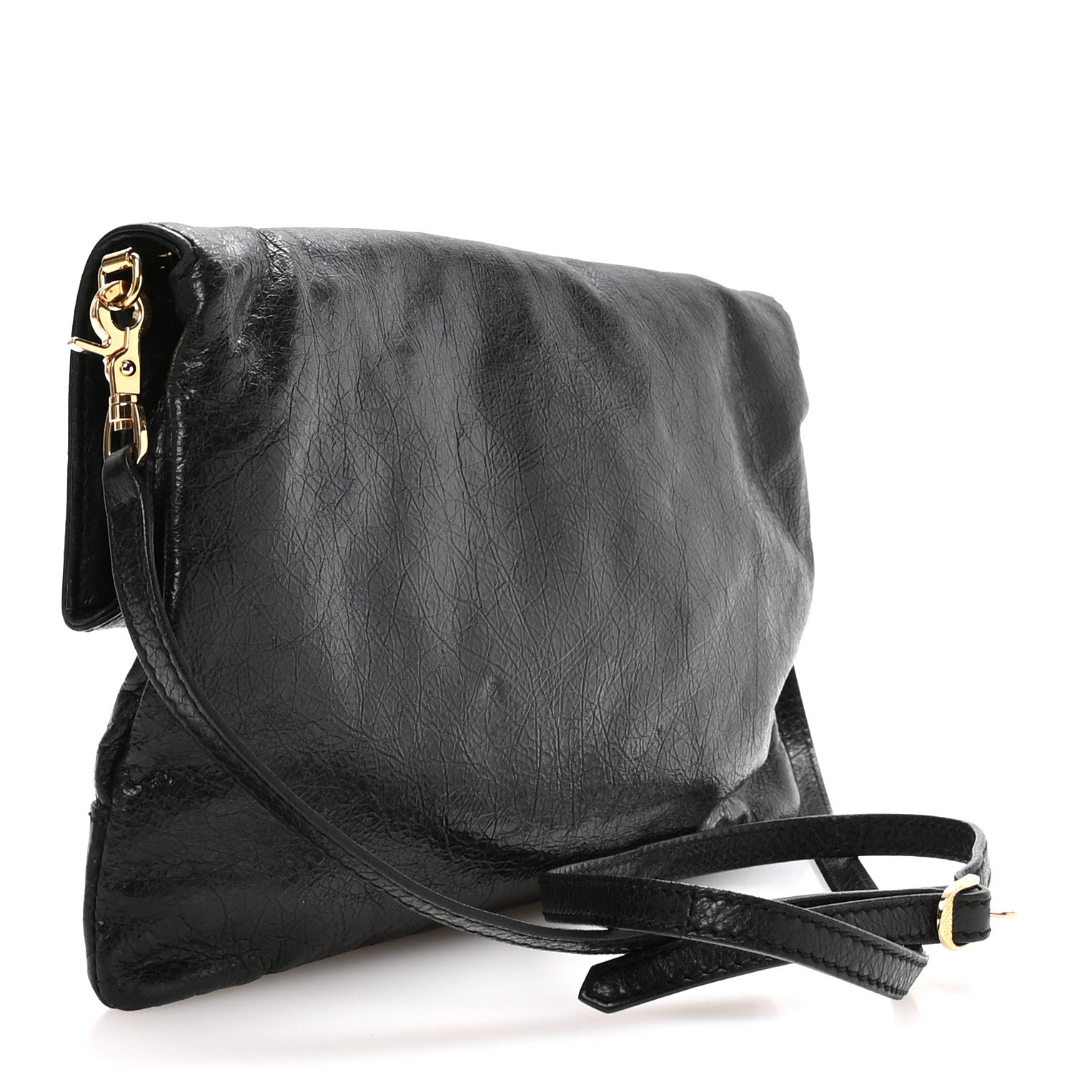 Balenciaga Agneau Giant 12 Gold Hardware Envelope Strap Clutch Black 3 of 10