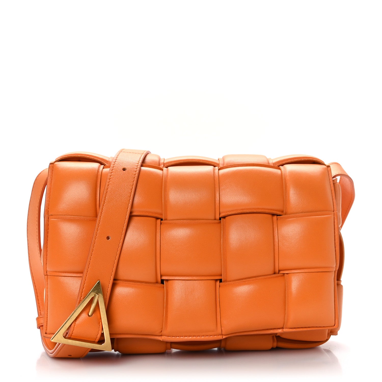 image of BOTTEGA VENETA Nappa Maxi Intrecciato Padded Cassette Crossbody Bag in the color Orange by FASHIONPHILE