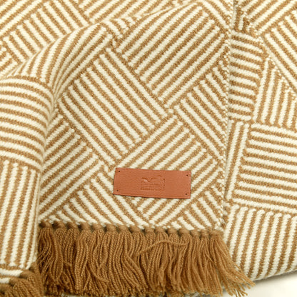 Hermes Cashmere Tile Weave Muffler Camel Ecru 3 of 3