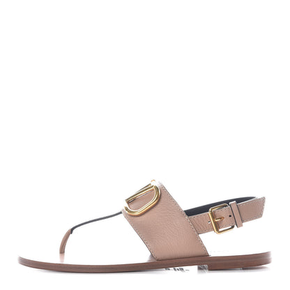 Valentino Garavani Grainy Cowhide Vlogo Slingback Flat Thong Sandals 37.5 Rose Cannelle 1 of 8