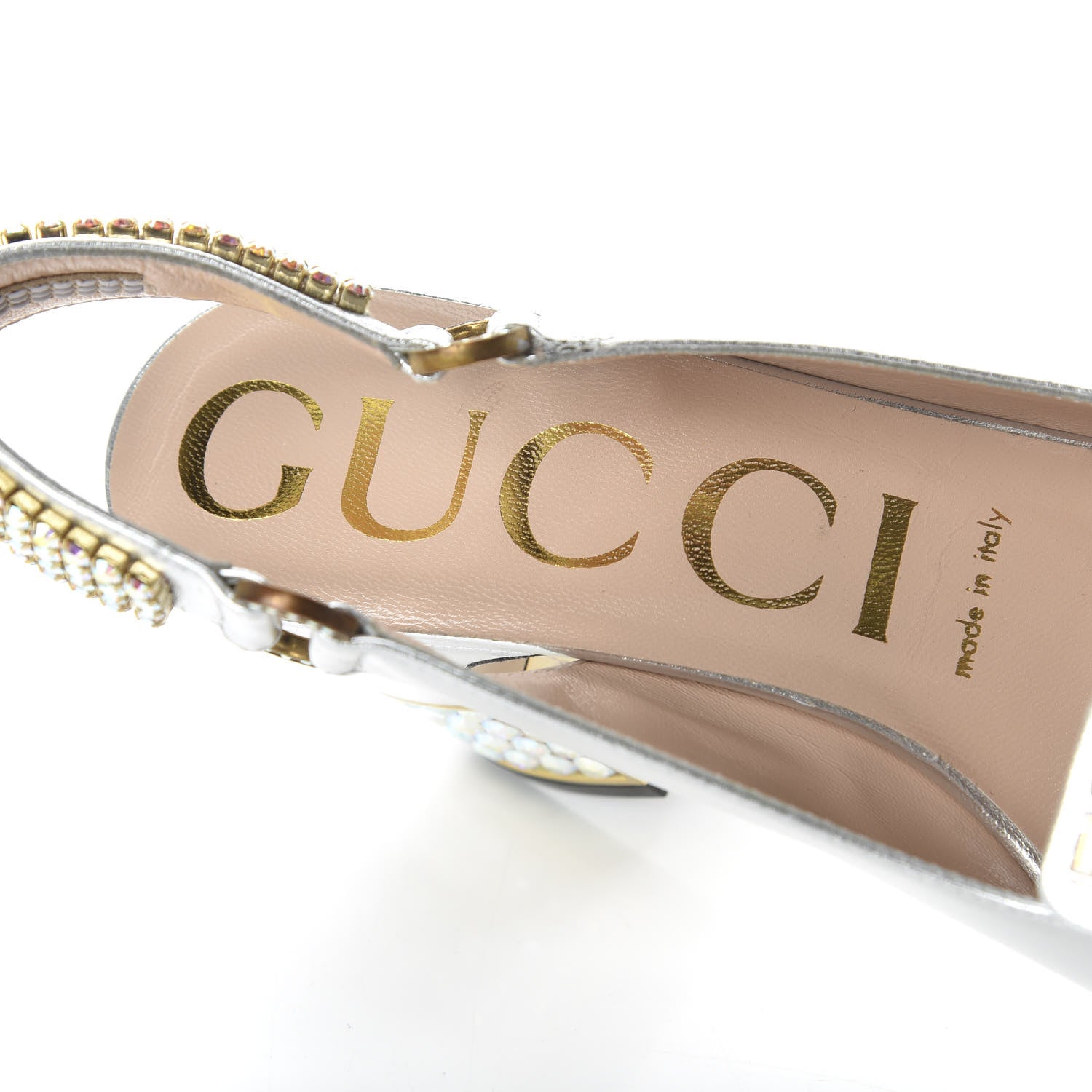 Gucci Metallic Nappa Crystal Square G Madelyn Slingbacks 36 Silver 7 of 9