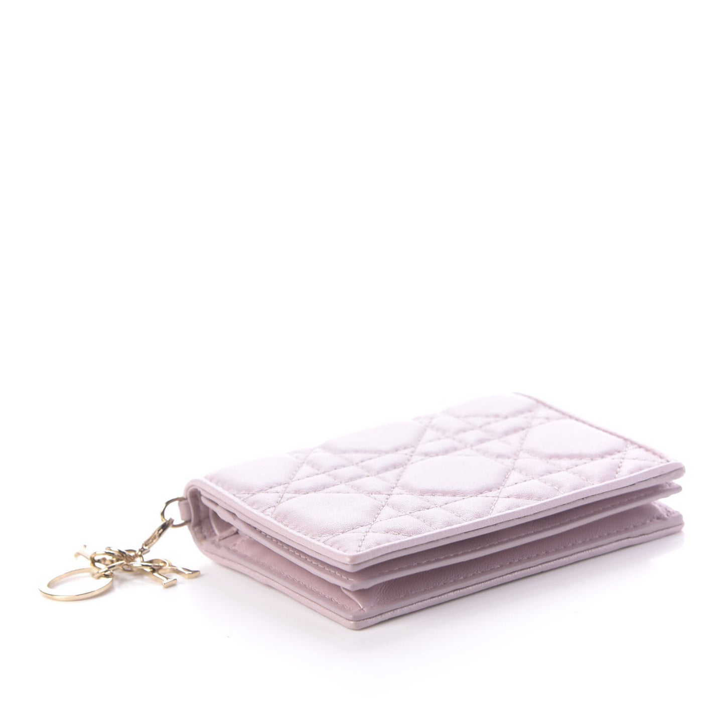 Metallic Lambskin Cannage Mini Lady Dior Wallet Lotus