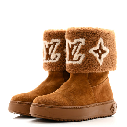 Louis Vuitton Suede Calfskin Shearling Snowdrop Flat Ankle Boot 38 Cognac 3 of 9