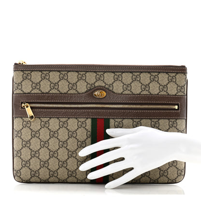 Gucci GG Supreme Monogram Large Ophidia Pouch Clutch Brown 2 of 7
