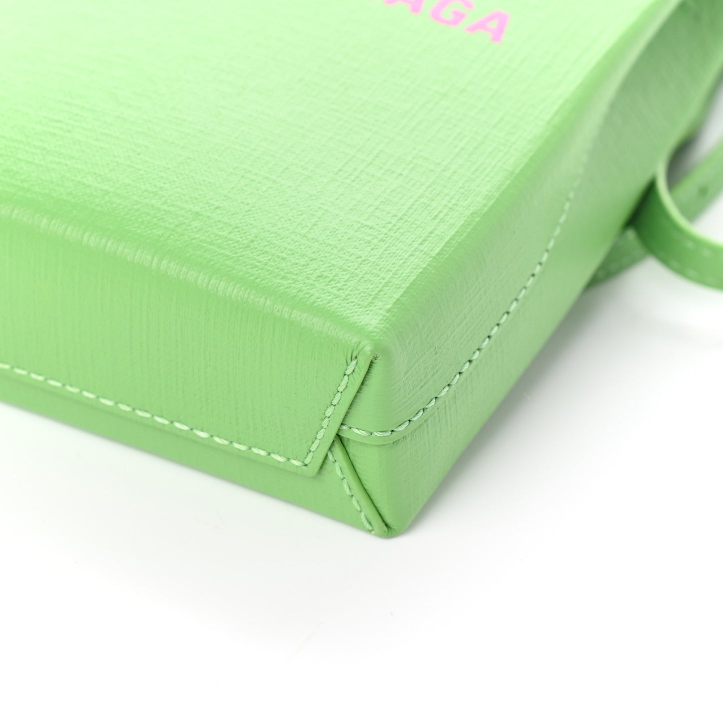 Squared Calfskin Logo Shopping Phone Holder Bag Light Green Fuchsia