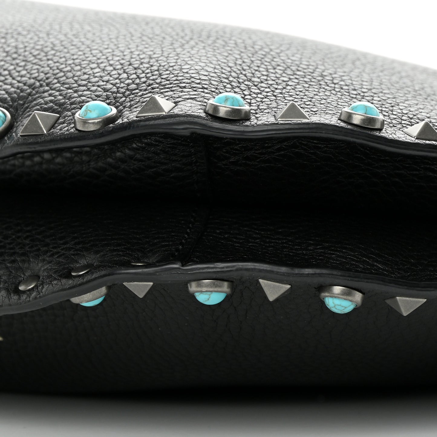 Grained Calfskin Turquoise Small Rockstud Rolling Flip-Lock Messenger Black