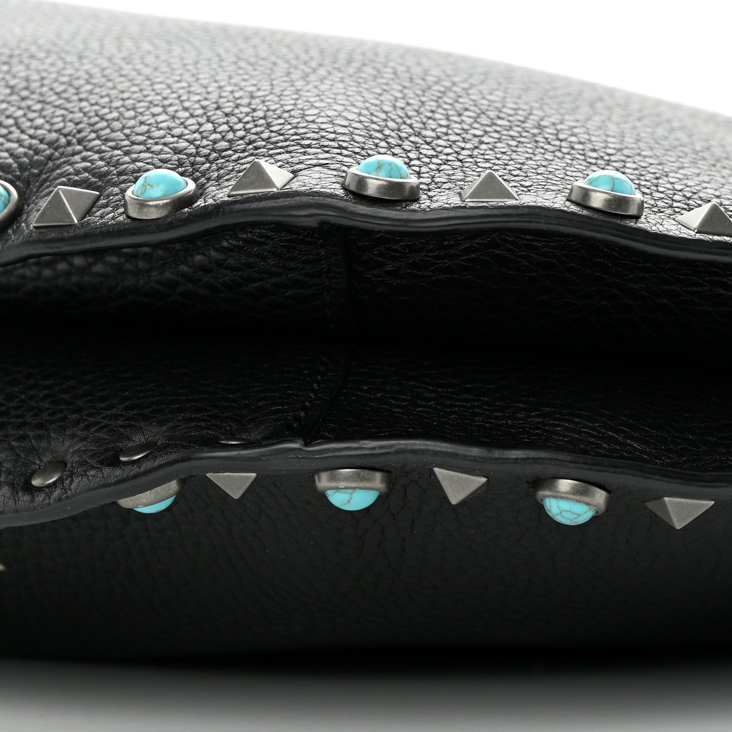 Valentino Garavani Grained Calfskin Turquoise Small Rockstud Rolling Flip-Lock Messenger Black 8 of 11