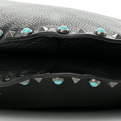 Valentino Garavani Grained Calfskin Turquoise Small Rockstud Rolling Flip-Lock Messenger Black 8 of 11