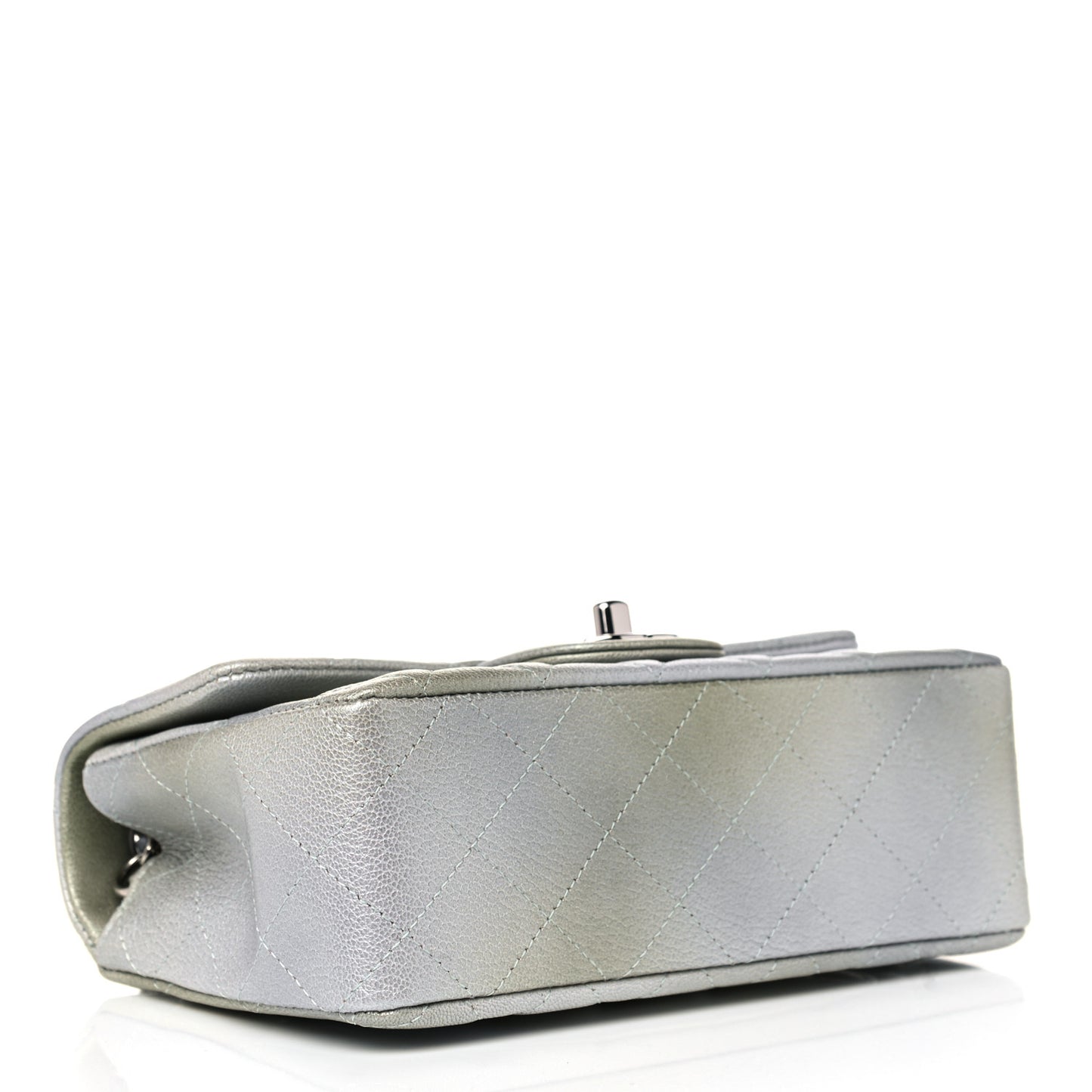 Metallic Goatskin Quilted Ombre Mini Rectangular Flap Grey Green