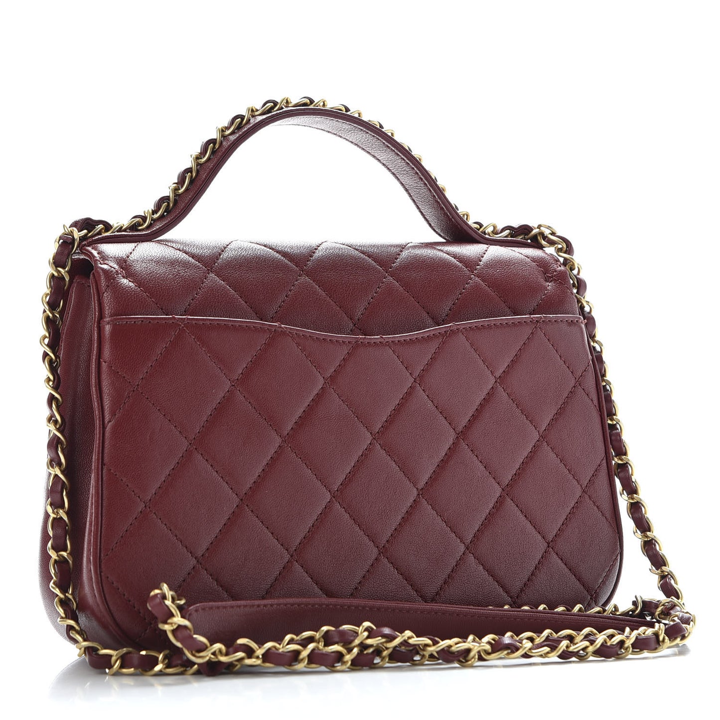 Lambskin Quilted Chain Infinity Top Handle Flap Burgundy