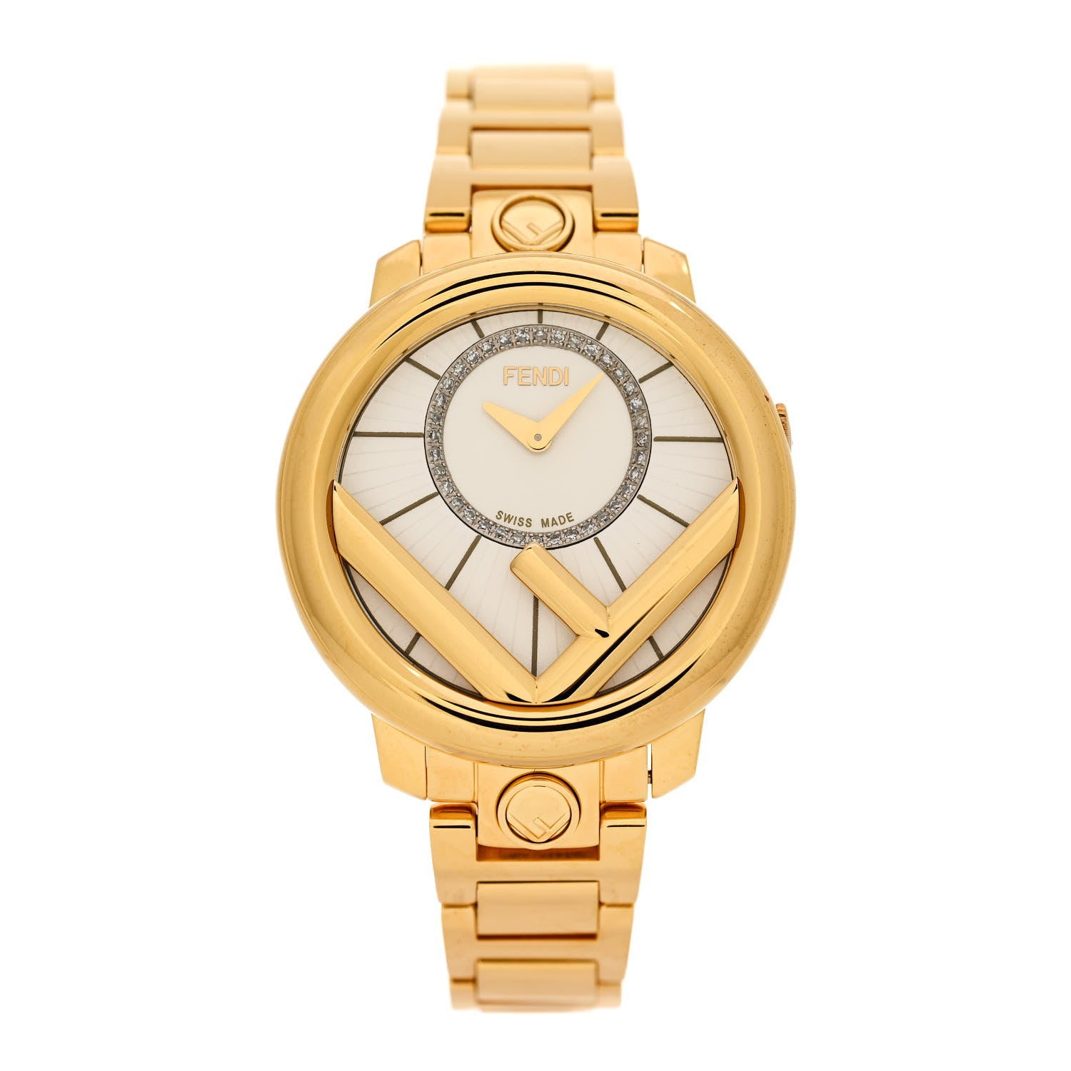 Fendi Stainless Steel Diamond 28mm Run Away Quartz Watch Gold 1 of 7