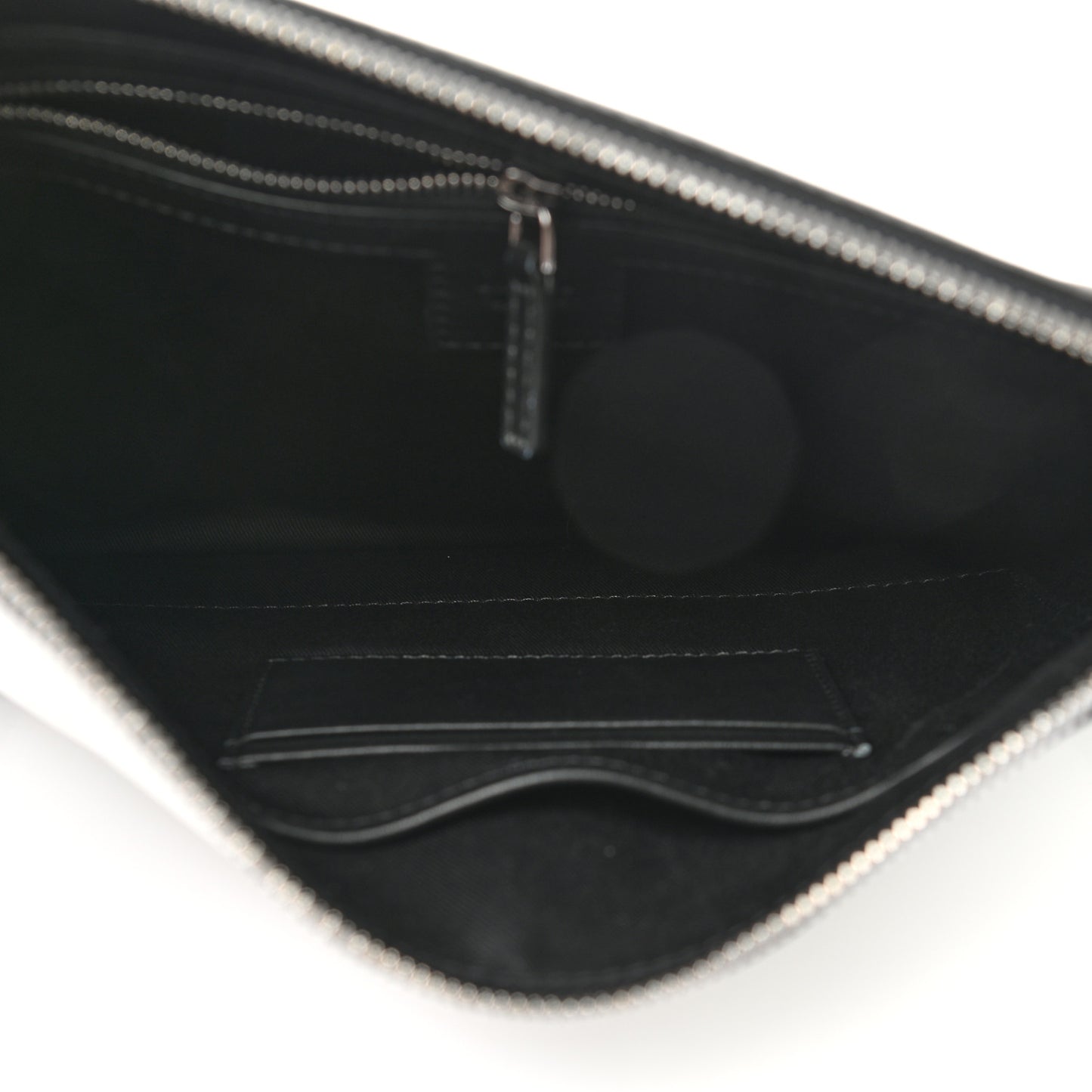 Calfskin Wristlet Logo Pouch Black White