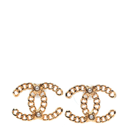 Chanel Chain Pearl CC Earrings Gold 1 of 4