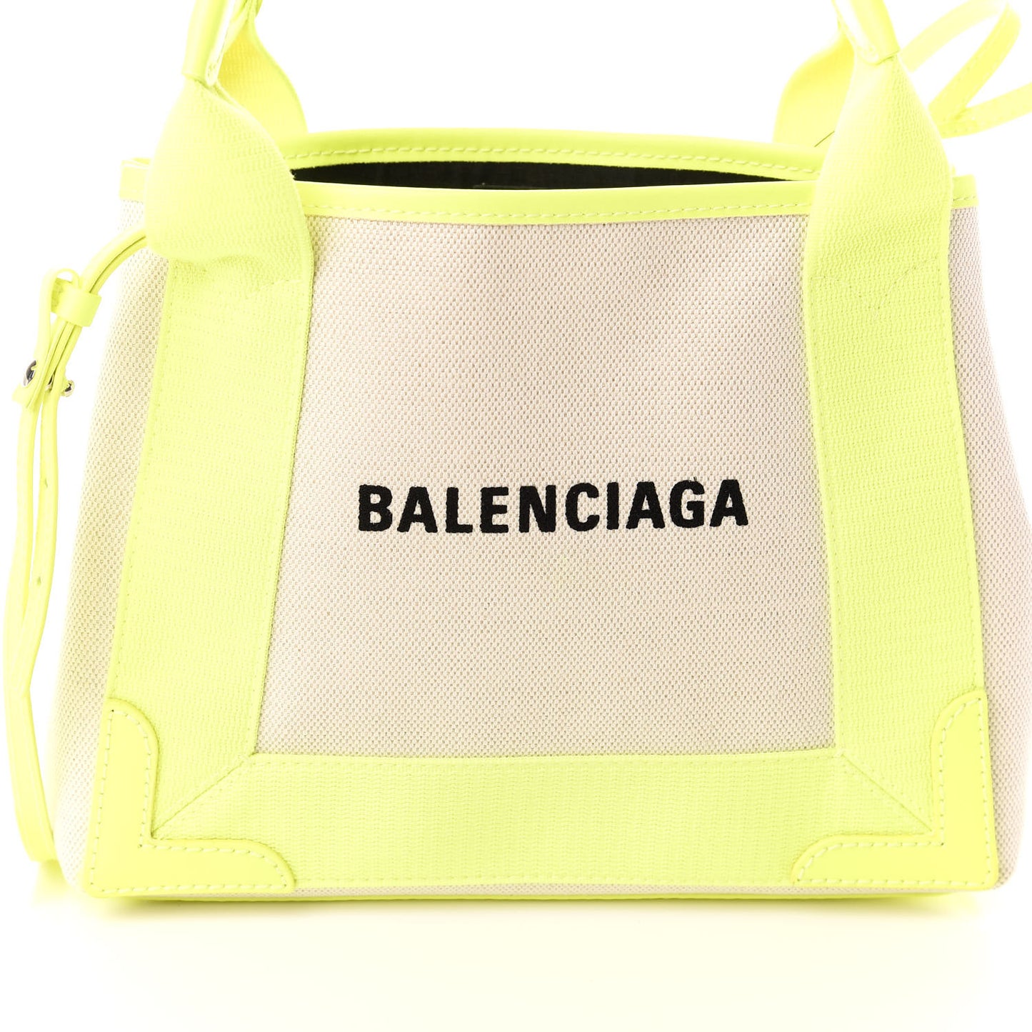 Cotton Canvas Satin Calfskin Navy Cabas XS Natural Fluo Yellow