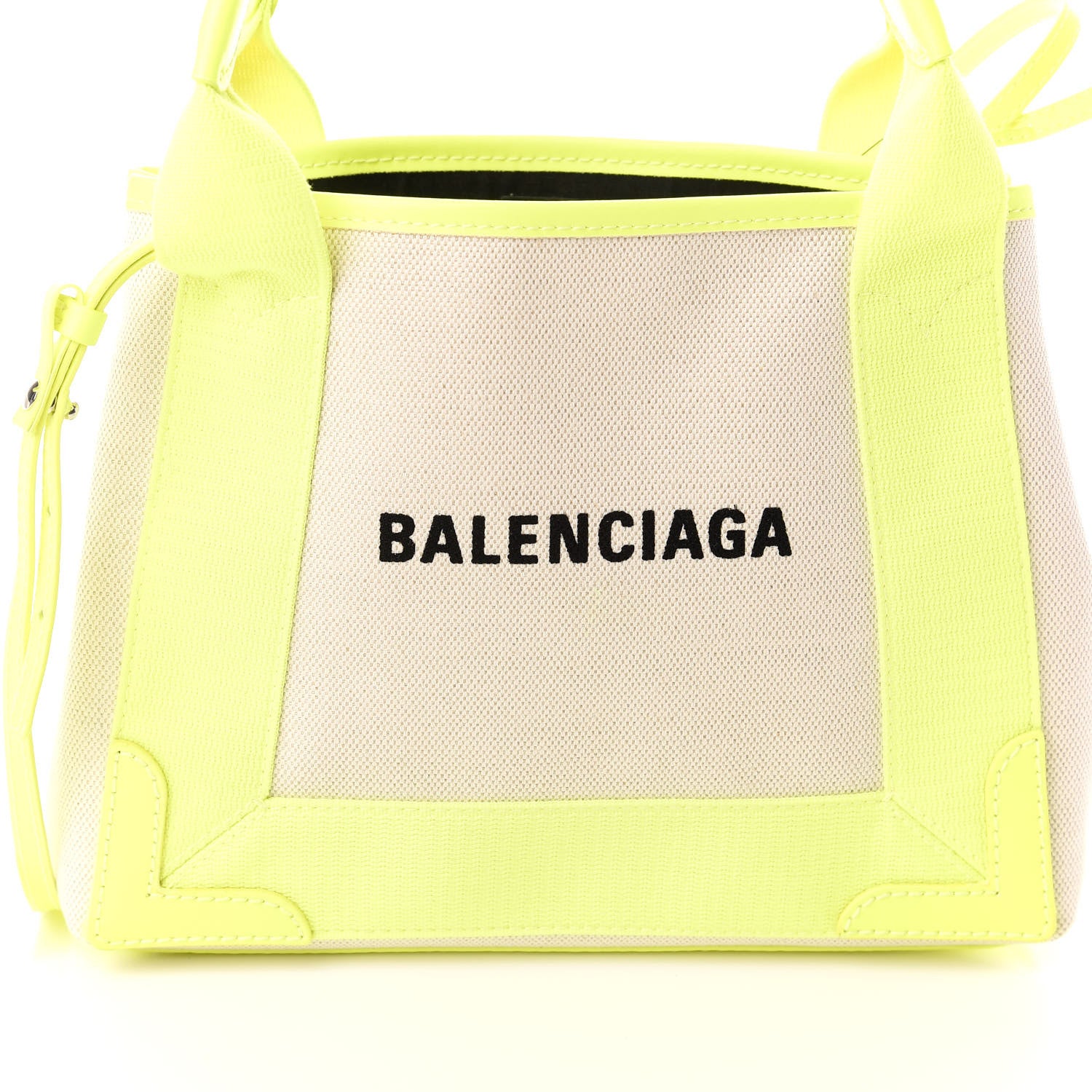Balenciaga Cotton Canvas Satin Calfskin Navy Cabas XS Natural Fluo Yellow 7 of 9