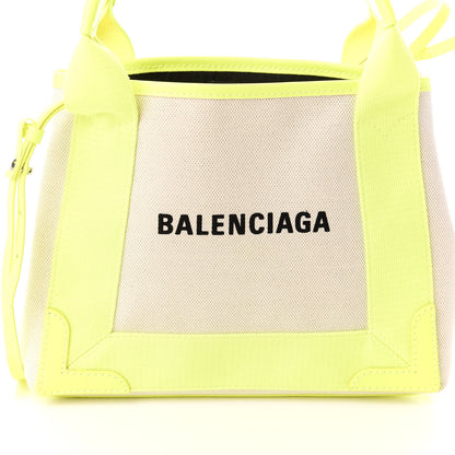 Balenciaga Cotton Canvas Satin Calfskin Navy Cabas XS Natural Fluo Yellow 7 of 9