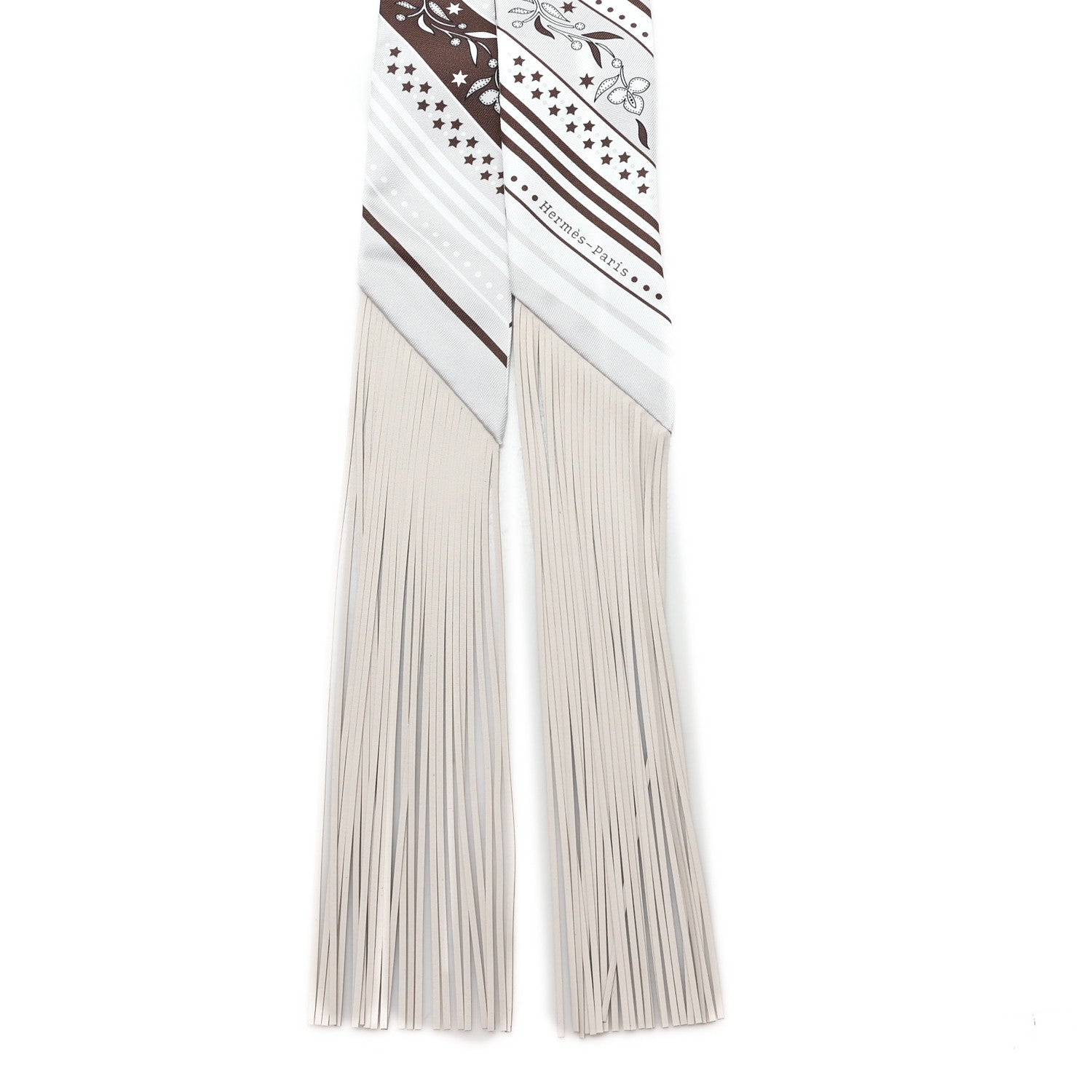 Hermes Silk Festival Des Amazones Bandana Fringed Twilly Craie Brun 2 of 4