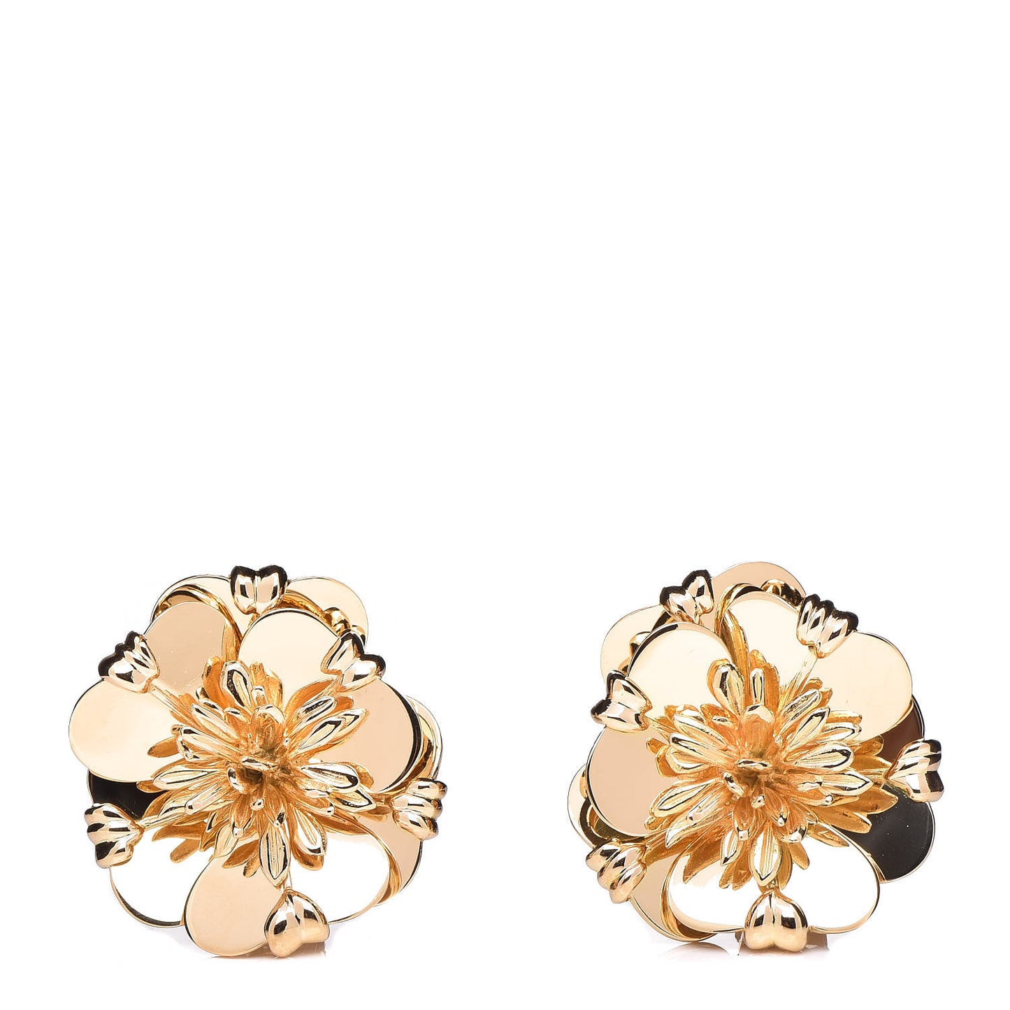 18K Yellow Gold Edelweiss Flower Clip-On Earrings
