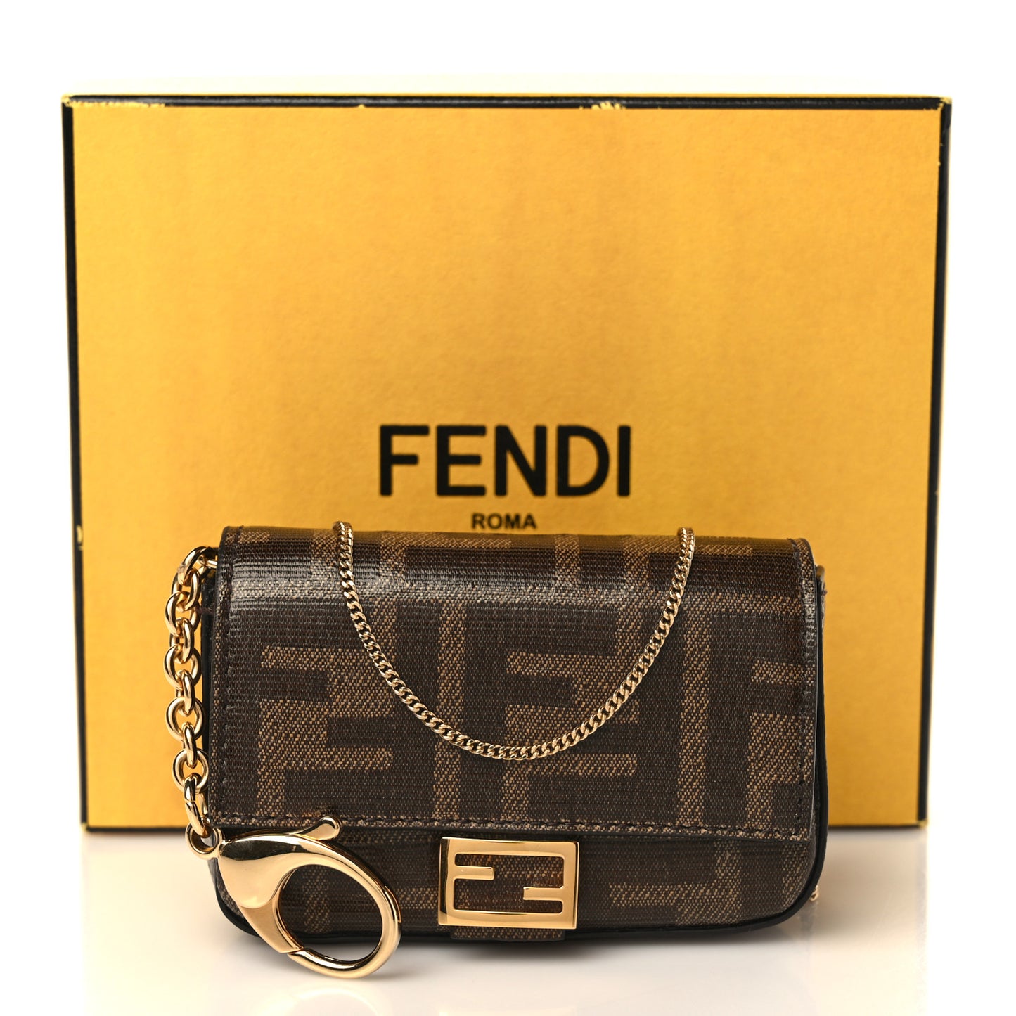 Glazed Fabric FF 1974 Nano Baguette Belt Charm Mogano Panna