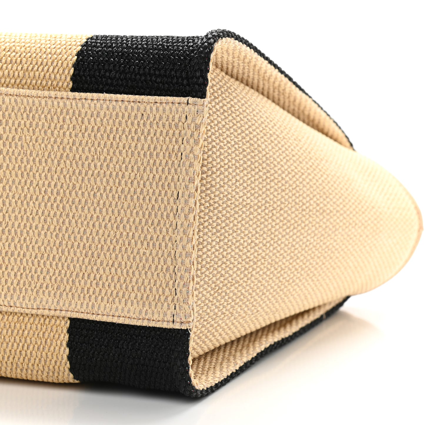 Straw Raffia Calfskin Striped Large Deauville Tote Black Beige Ivory