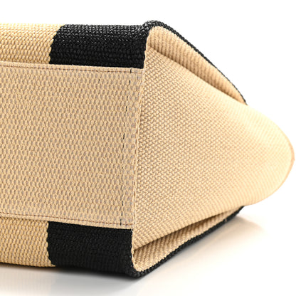 Chanel Straw Raffia Calfskin Striped Large Deauville Tote Black Beige Ivory 9 of 9