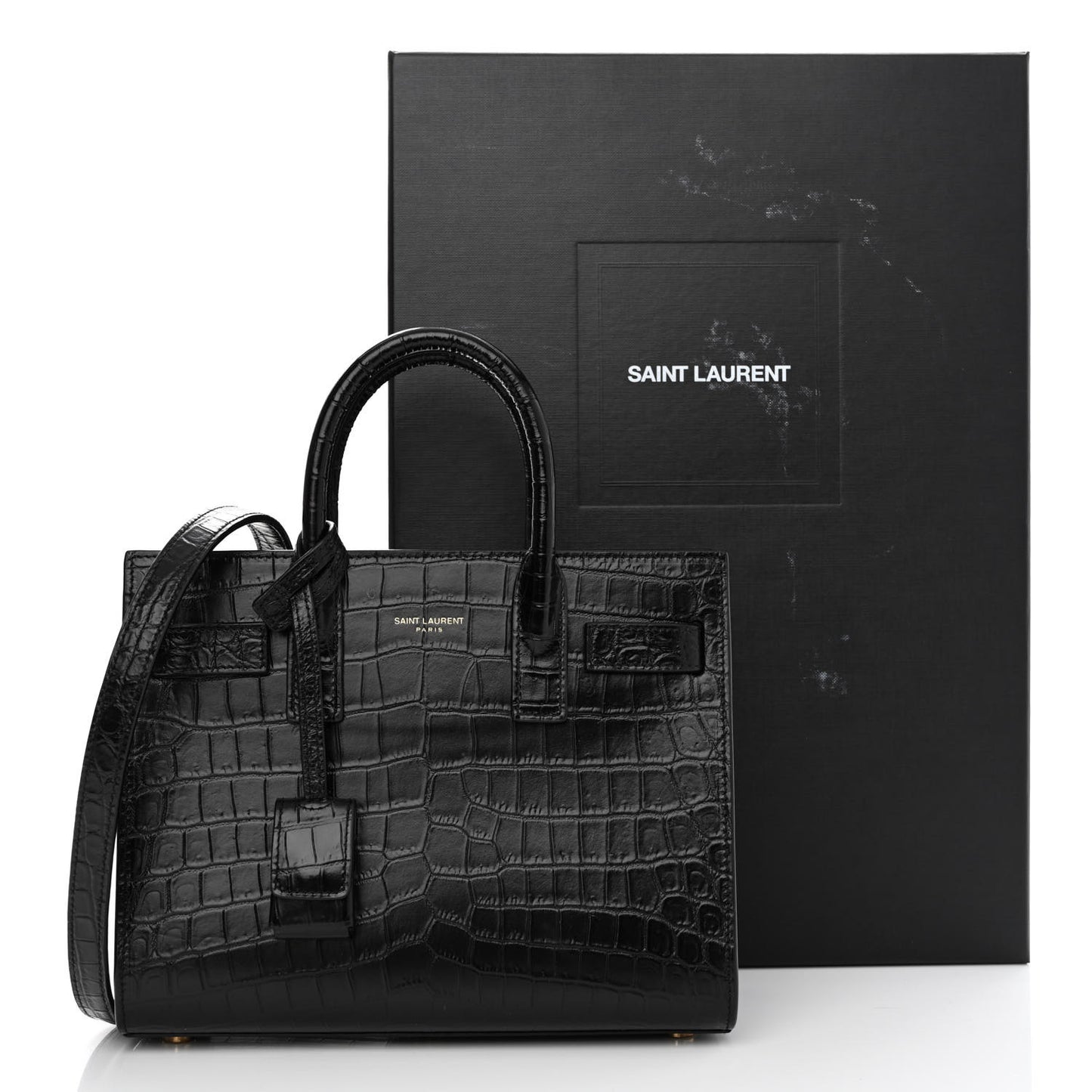 Calfskin Crocodile Embossed Nano Sac De Jour Black