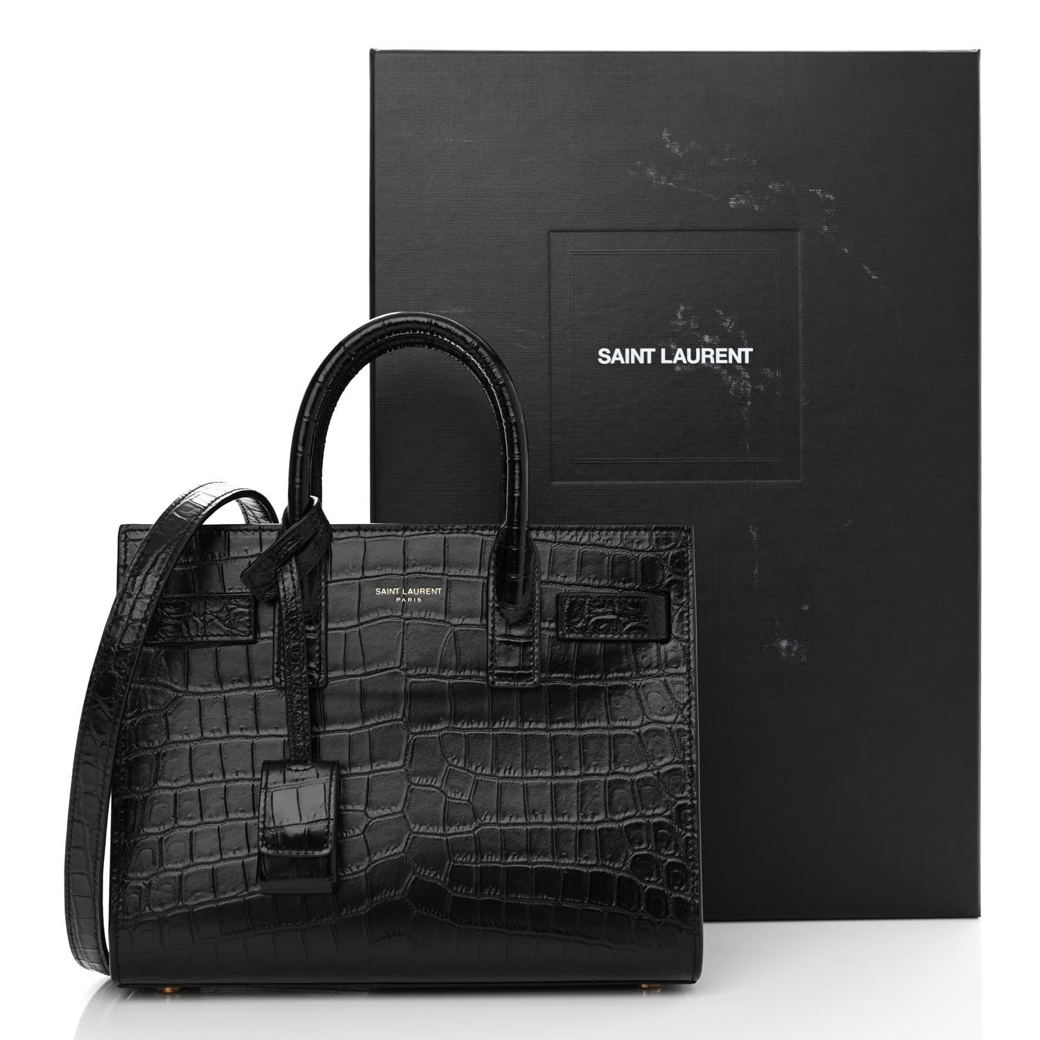 Saint Laurent Calfskin Crocodile Embossed Nano Sac De Jour Black 11 of 11