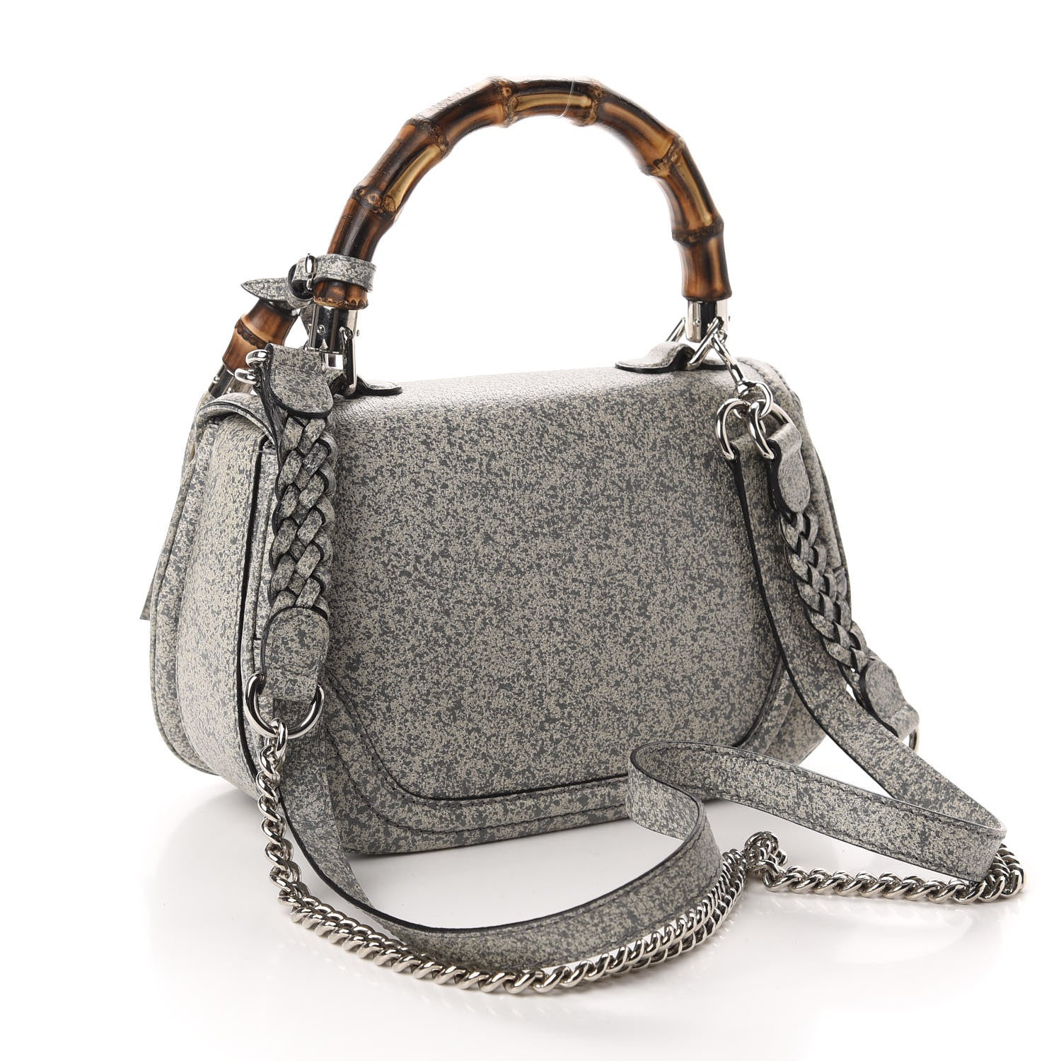 Gucci Calfskin Medium New Bamboo Top Handle Bag Grey White 4 of 11