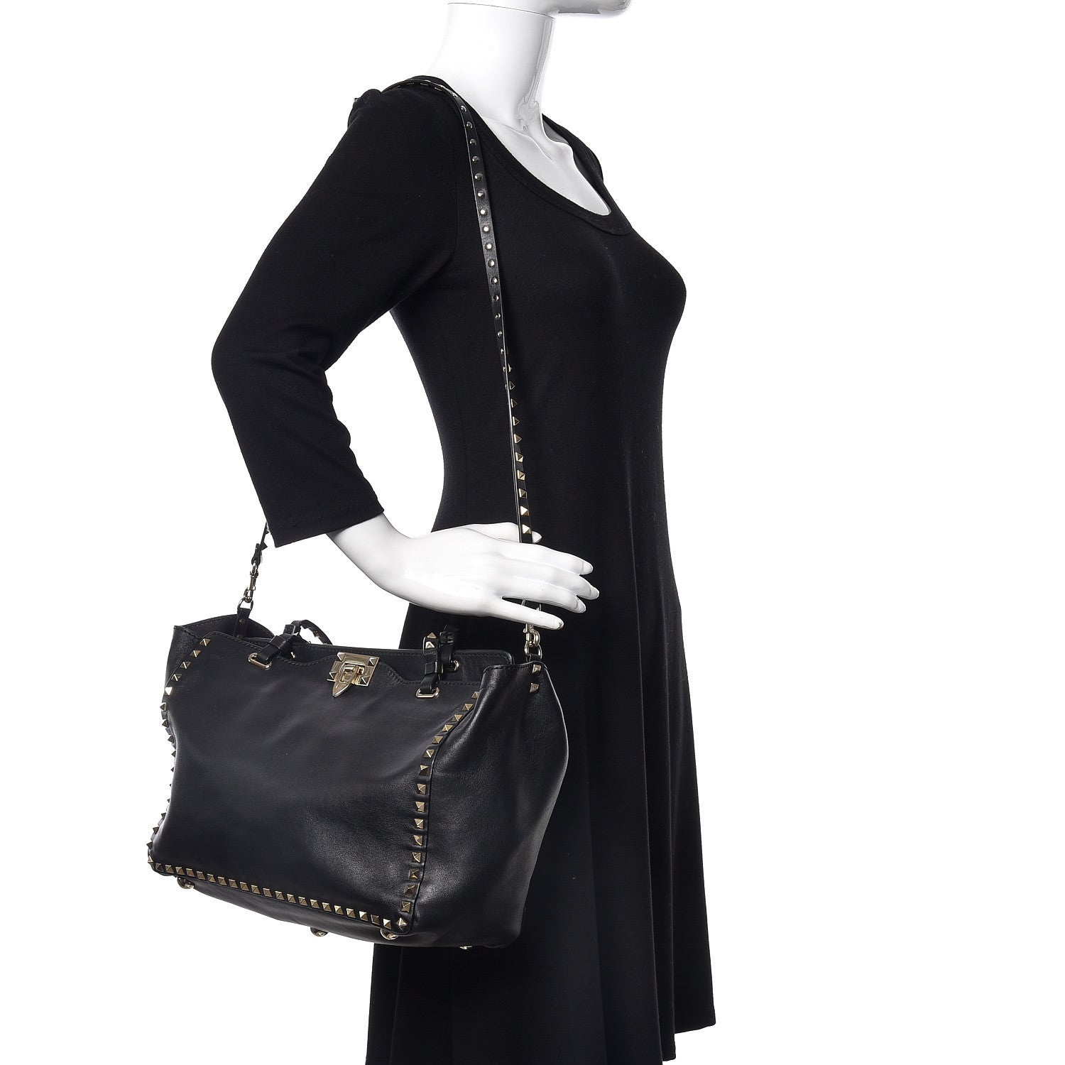 Valentino Garavani Vitello Medium Rockstud Tote Black 2 of 14